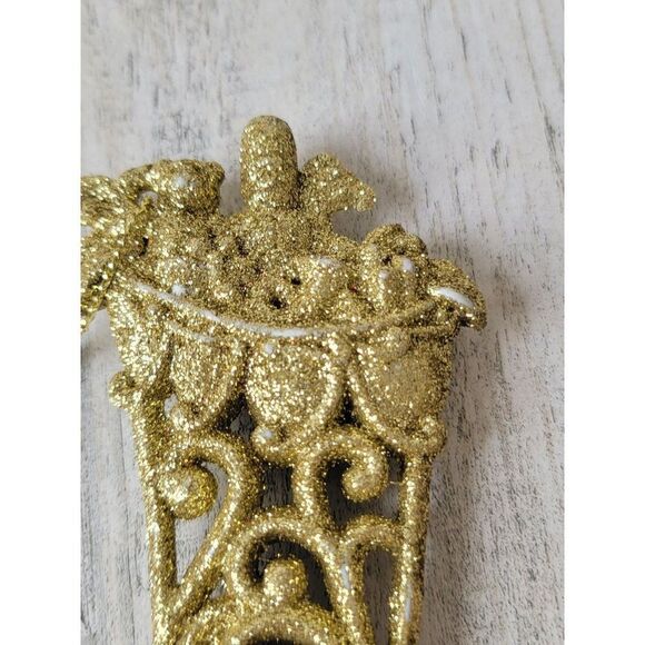 Golden glitter stocking spiral ornament Xmas decor - Picture 7 of 9